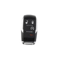 Black 4-button car remote key fob with metallic edge and key-ring slot
