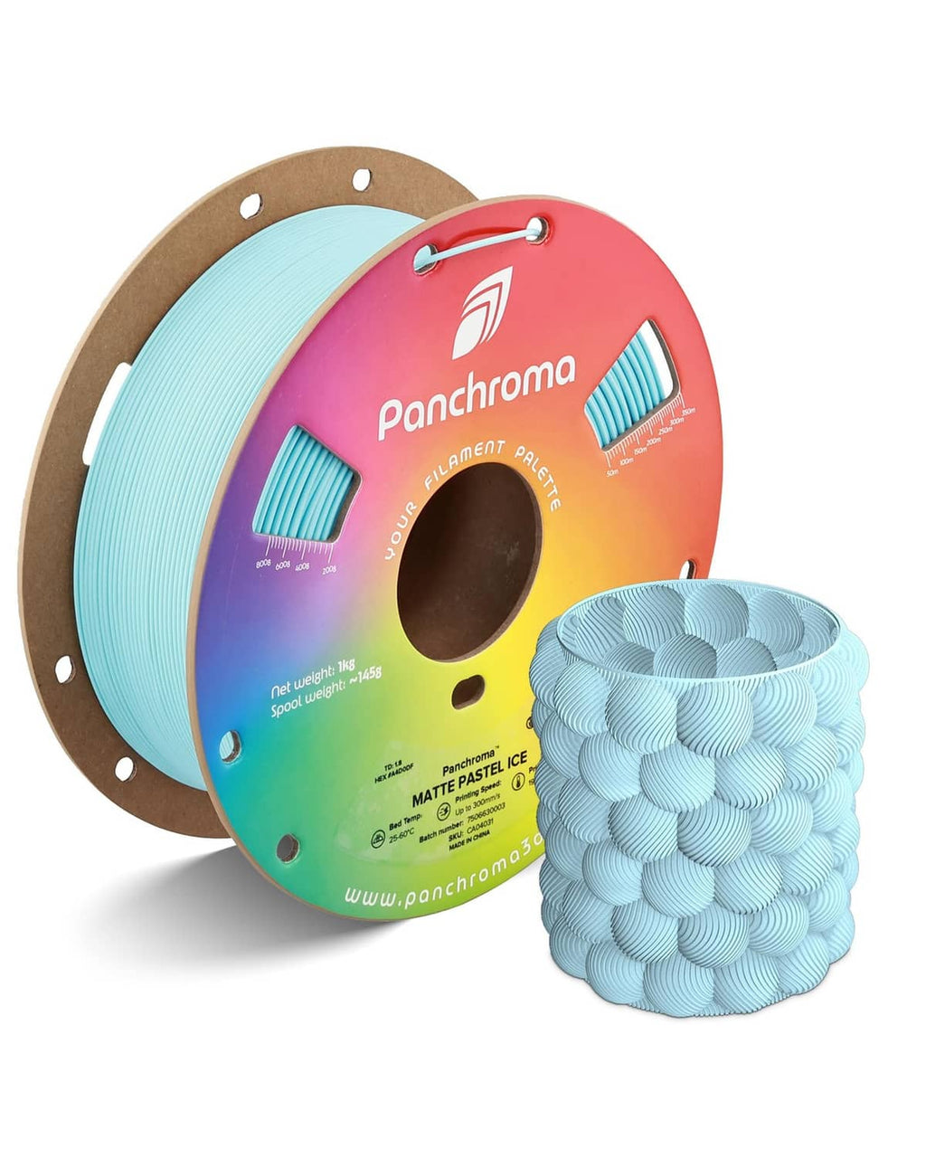 Pastel ice light-blue PLA filament spool, 1.75mm matte finish, 1 kg