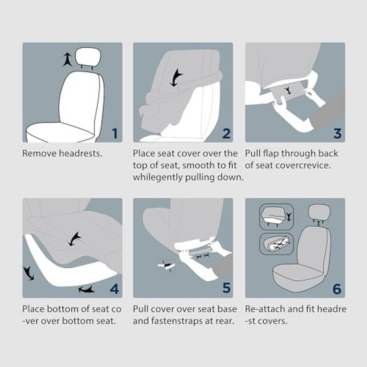 Front seat cover installation guide for removing headrests and fitting covers