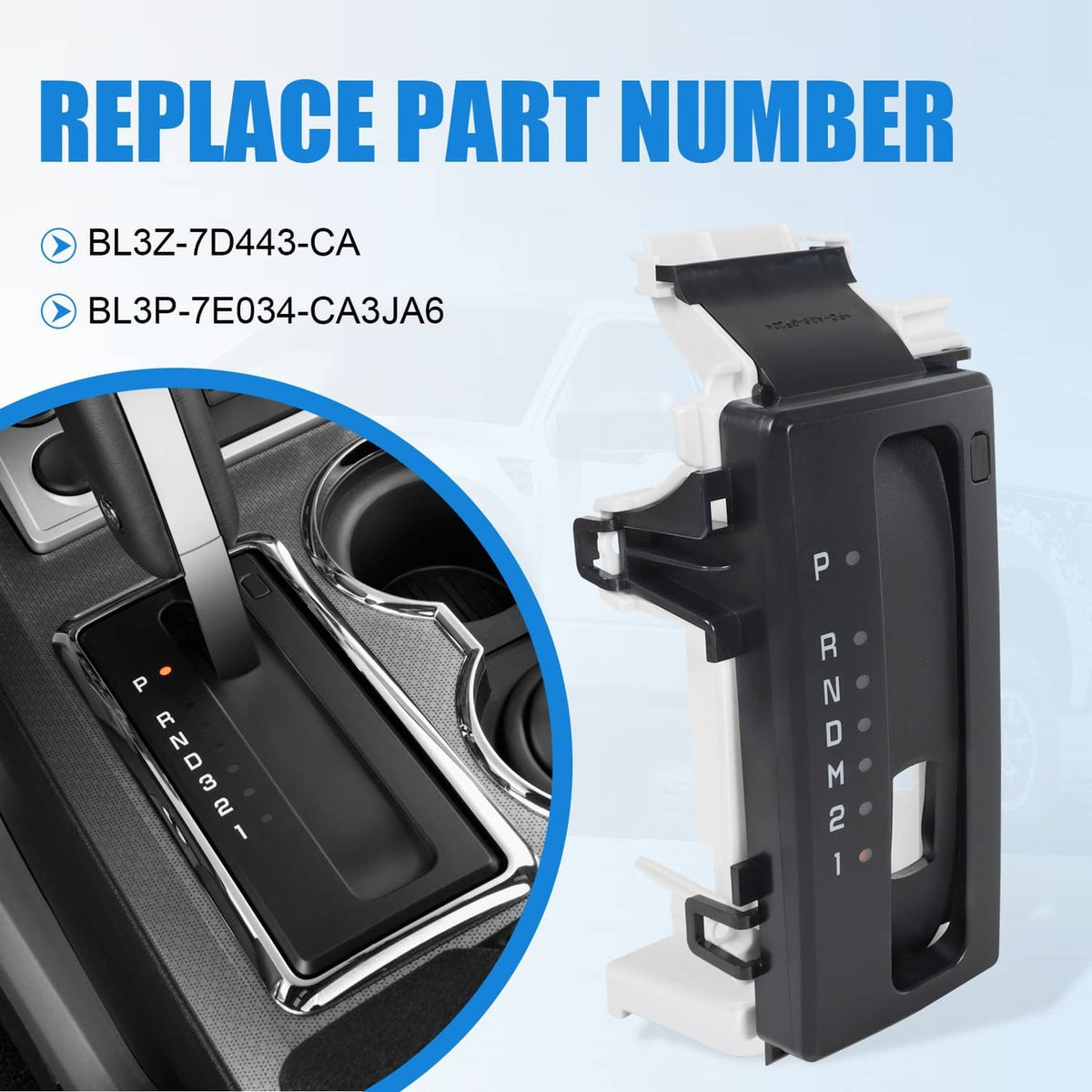 Black gear selector cover replacement with lettered shift indicator panel