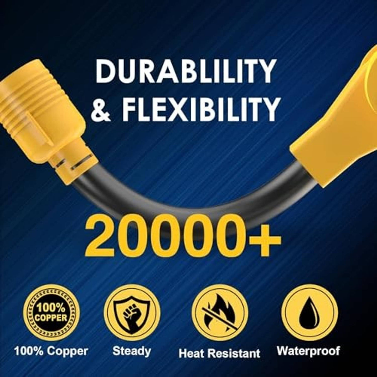 Durable 100% copper adapter cord, heat-resistant and waterproof with yellow connectors