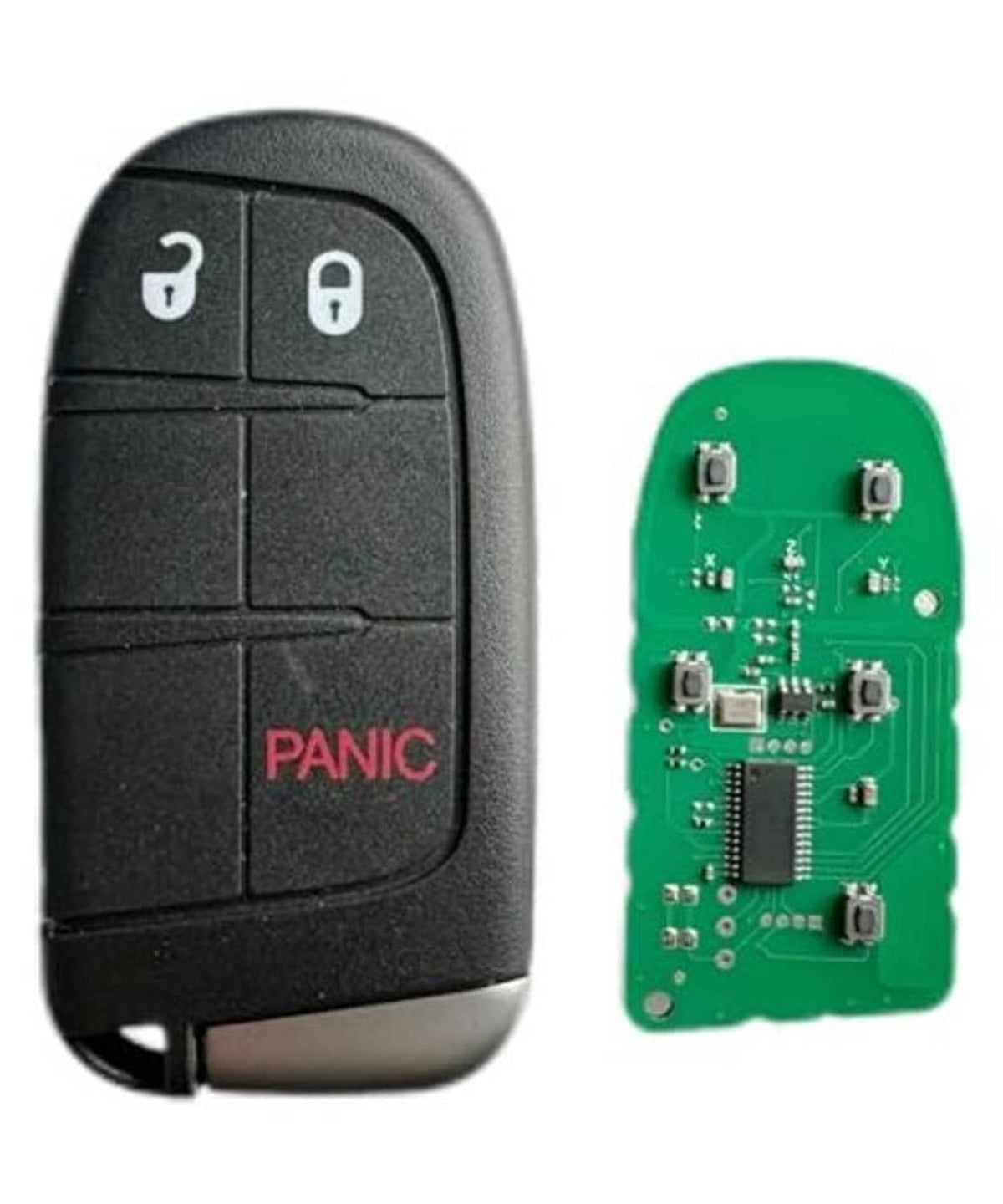 Black key fob shell with PANIC button and exposed circuit board