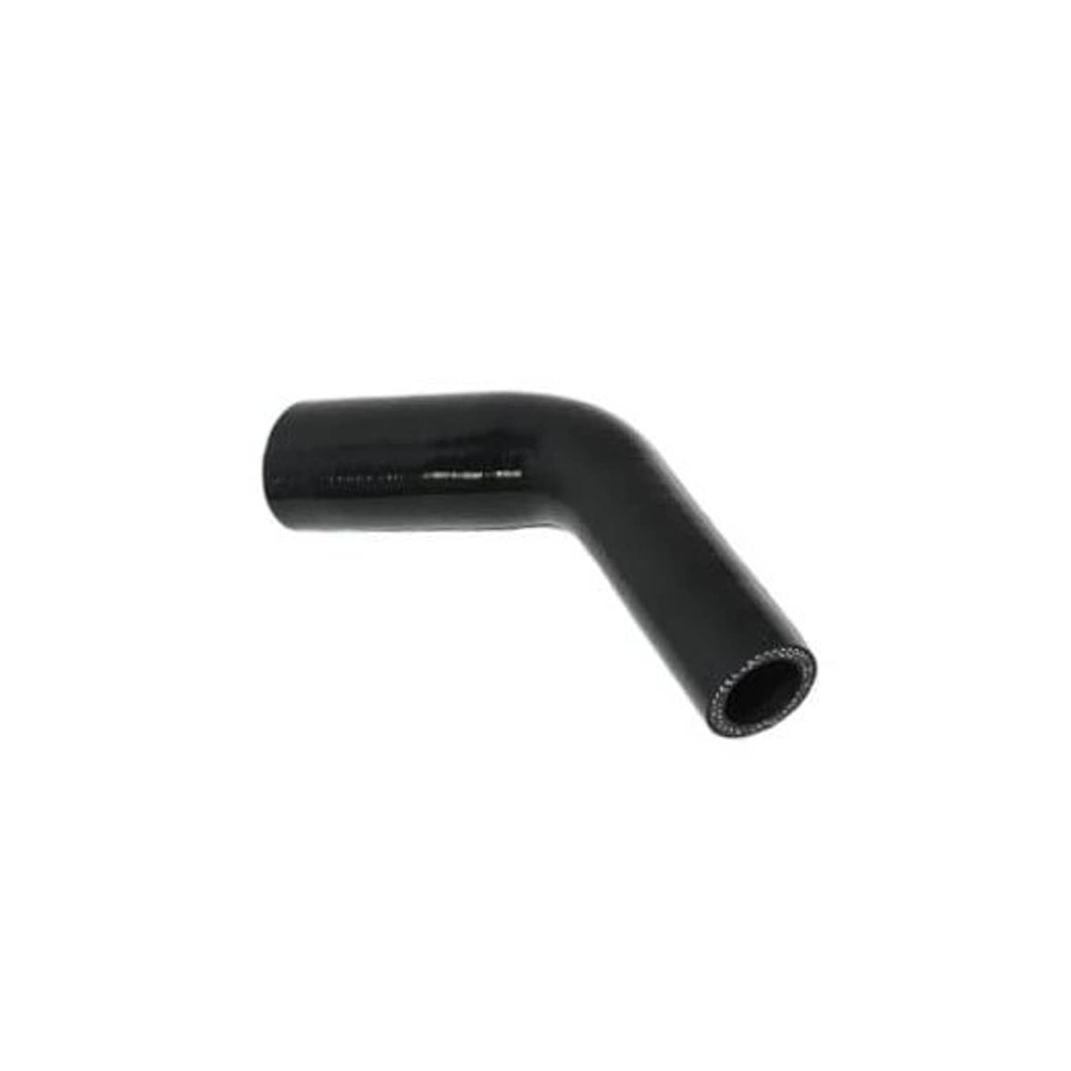Black silicone 90-degree elbow tubing with reducer end, smooth curved hose