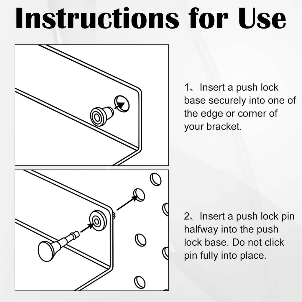 Black push lock pin installation diagram showing base and pin connection