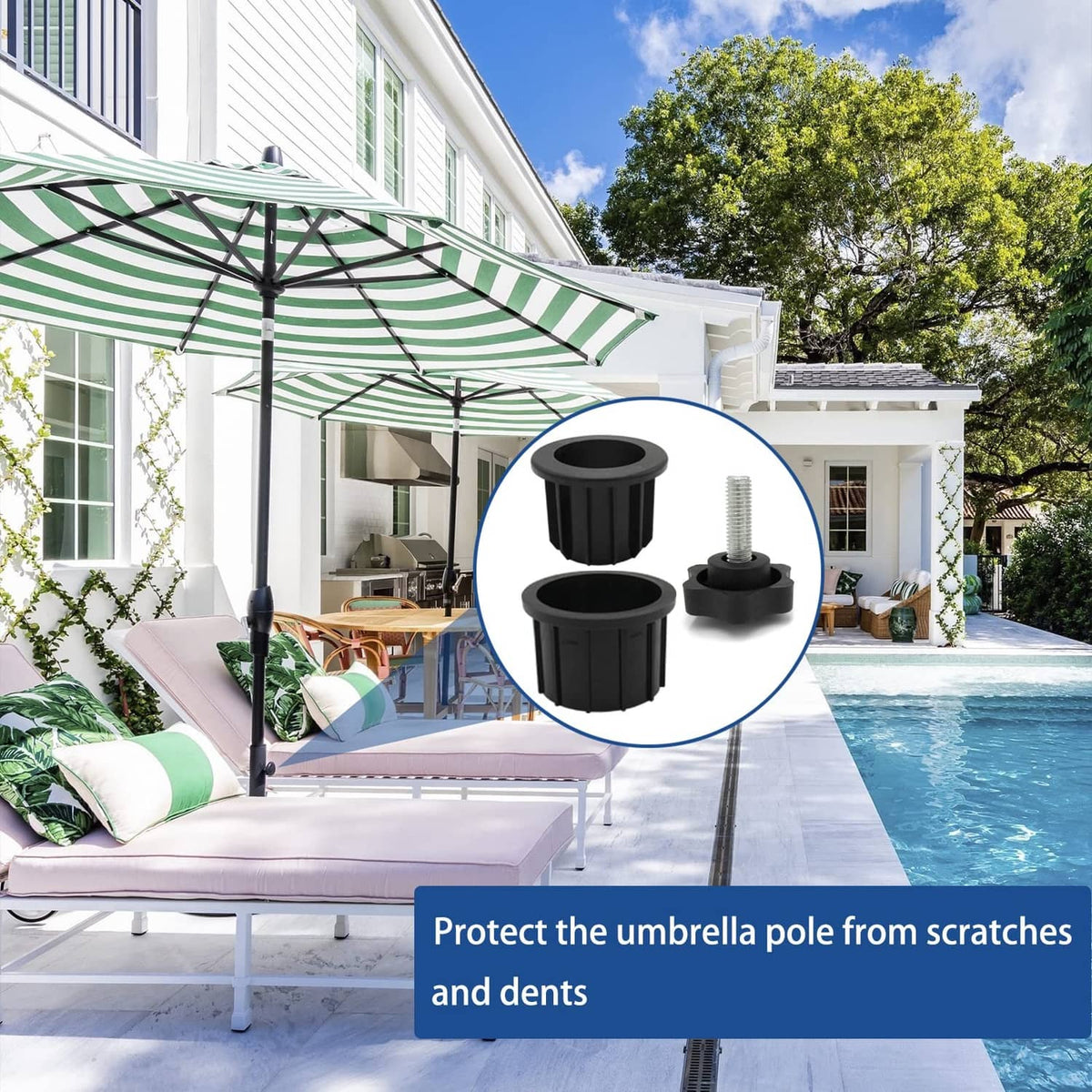 Black umbrella pole base hole ring plug cover caps to protect pole from scratches and dents