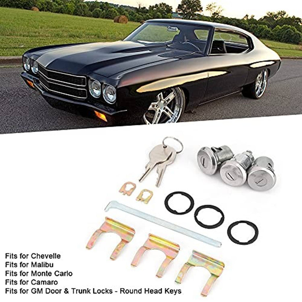 GM-style door and trunk lock key set with 3 cylinders, keys, O-rings and retaining clips