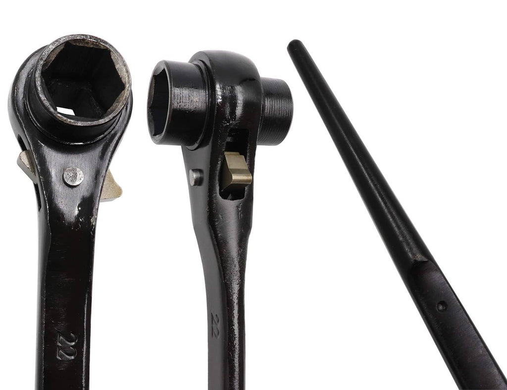 Black hex quick ratchet wrench heads with socket ends, pair