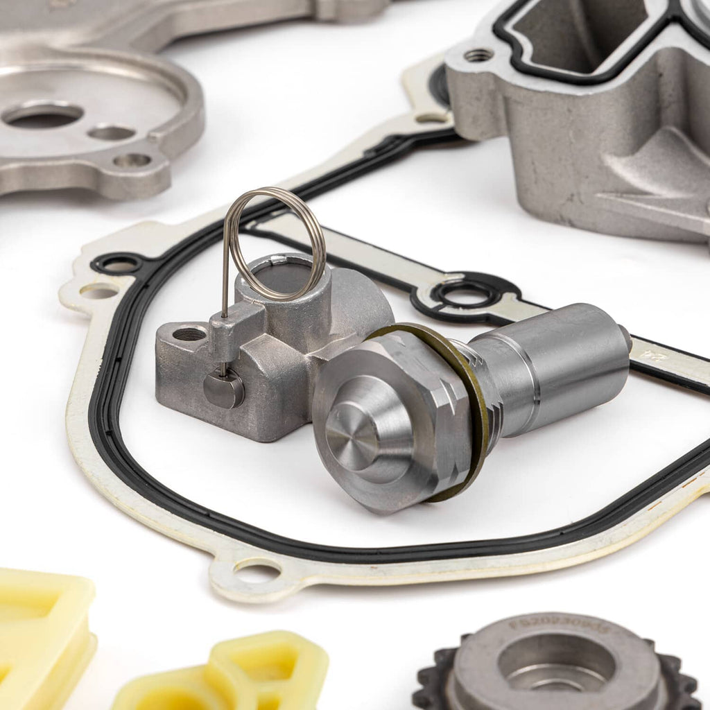 Timing chain kit water pump assembly with metal housing and seal ring