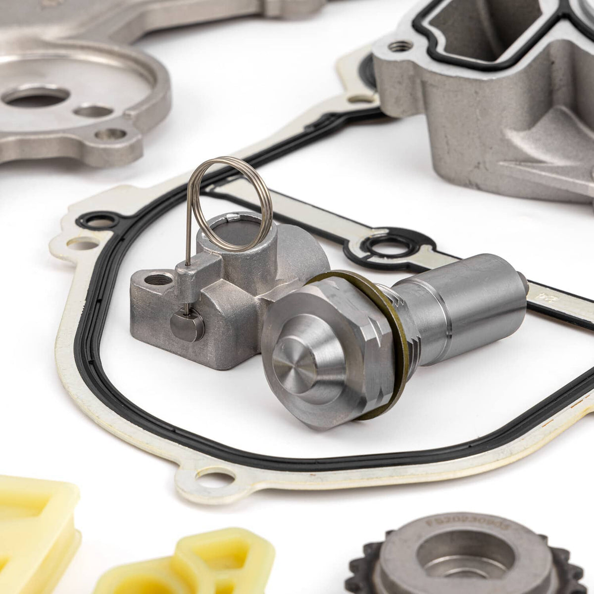Timing chain kit water pump assembly with metal housing and seal ring
