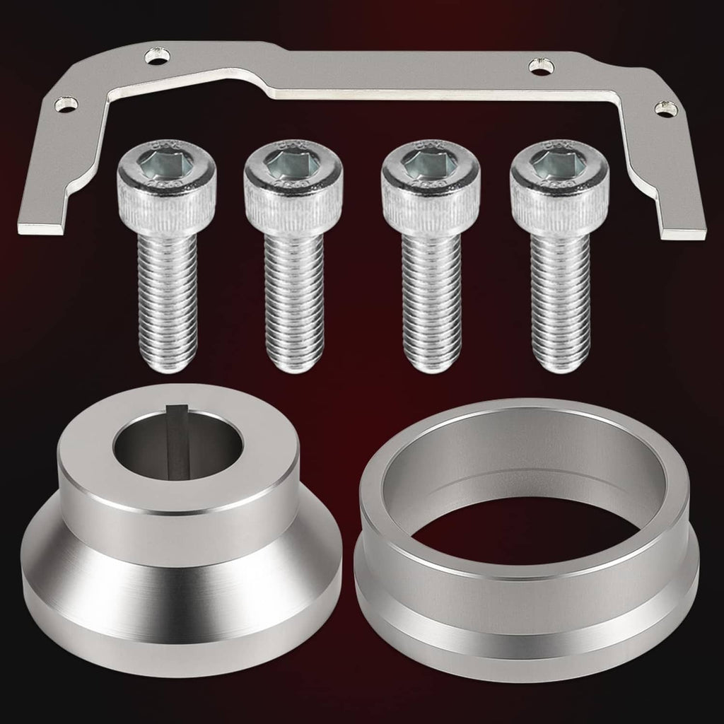 Set of silver ring adapters with four threaded bolts and alignment mounting bracket