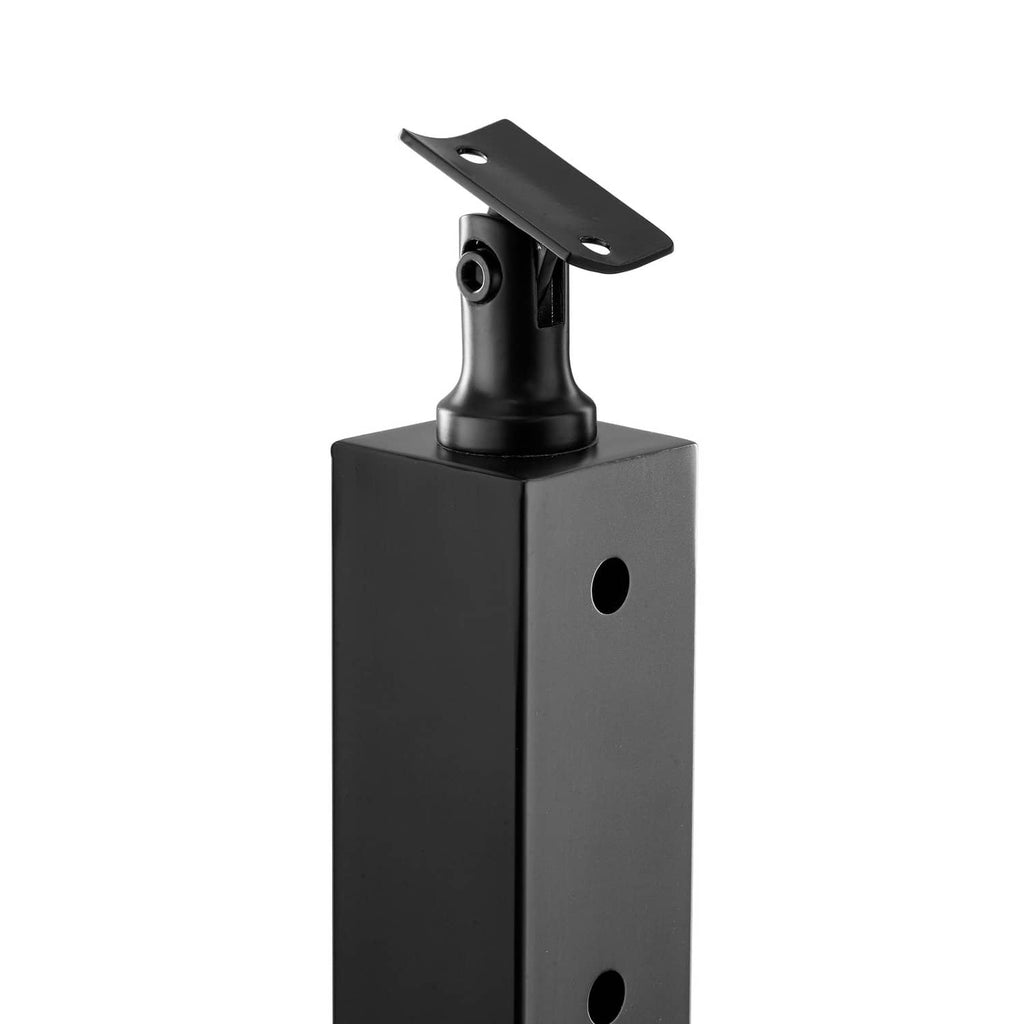Black cable railing post with top mounting plate and round holes