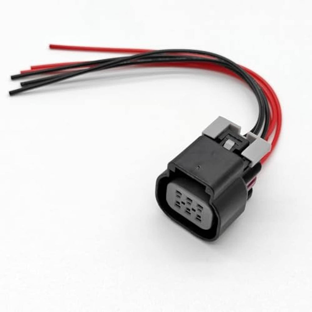 Throttle body connector pigtail with 6-wire harness, black/red wires, compact black plug