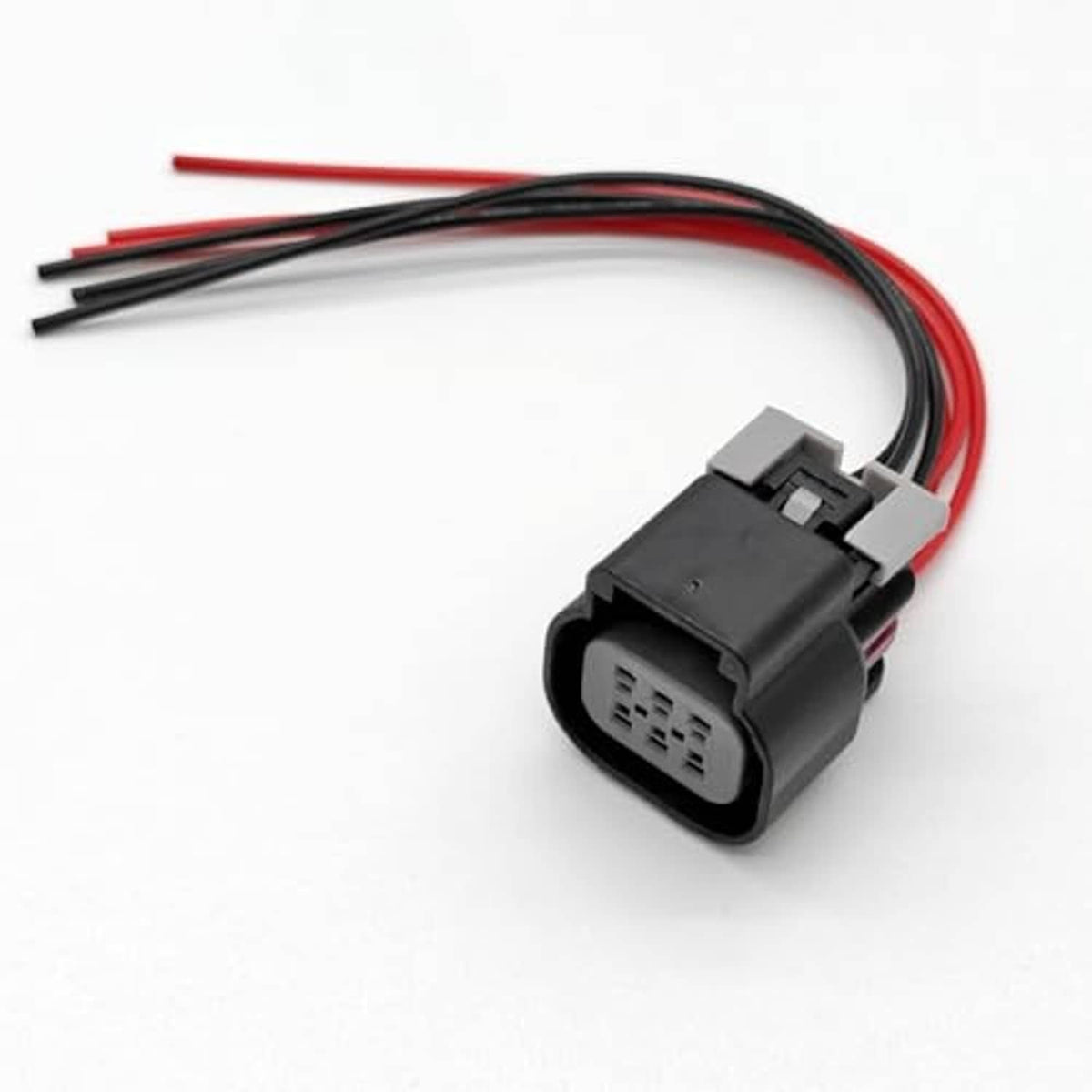 Throttle body connector pigtail with 6-wire harness, black/red wires, compact black plug