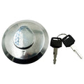 Silver fuel tank cap with black key set and two keys