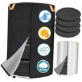Dual-sided tire storage cover, black and gray with drawstring, plus 4 gray felt pads