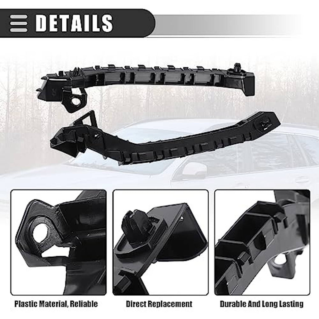 Front bumper bracket retainer set, black plastic with side mounting clips and tabs