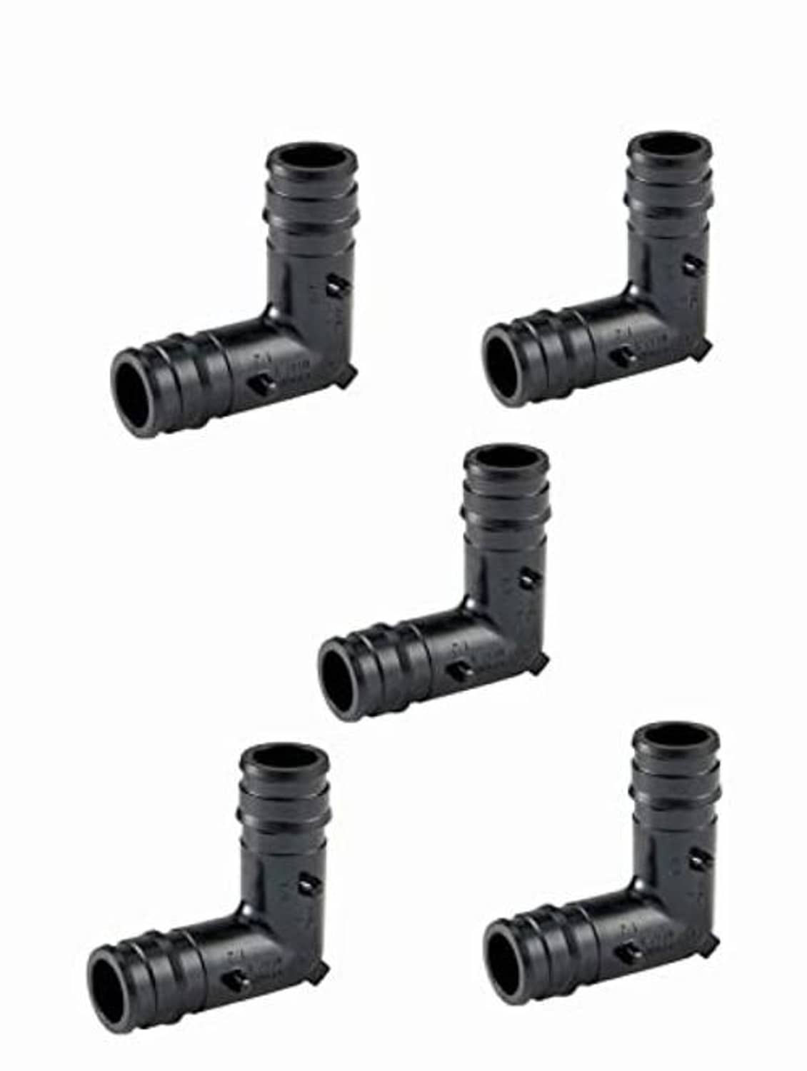 Pack of five 1-inch 90-degree elbow expansion fittings for PEX-A, black