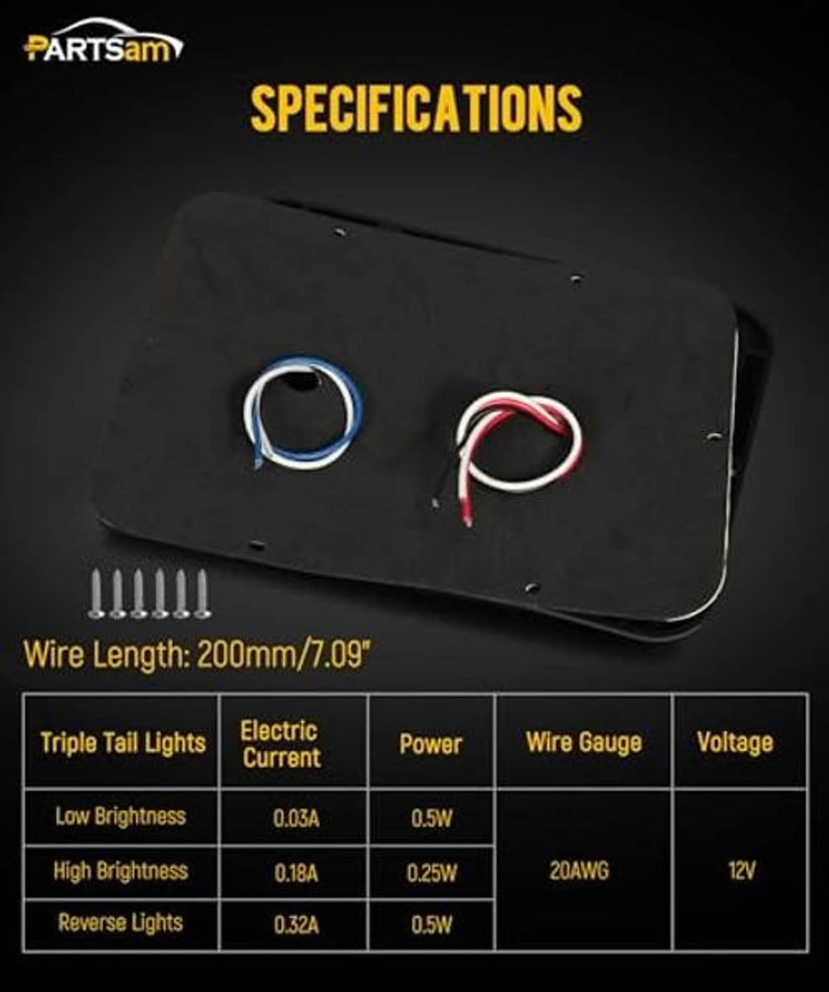 Black LED trailer tail light housings with wiring leads and mounting screws