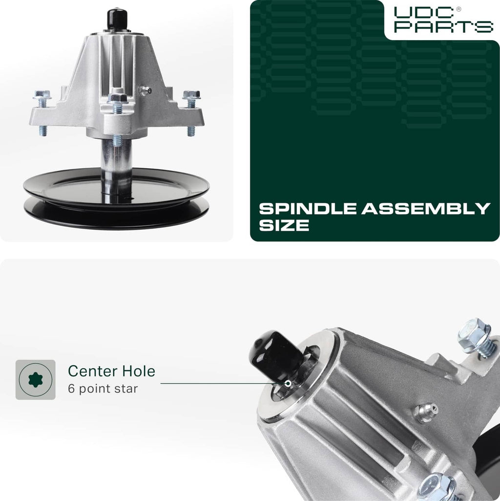 Spindle assembly with black pulley, silver housing, and center star hole