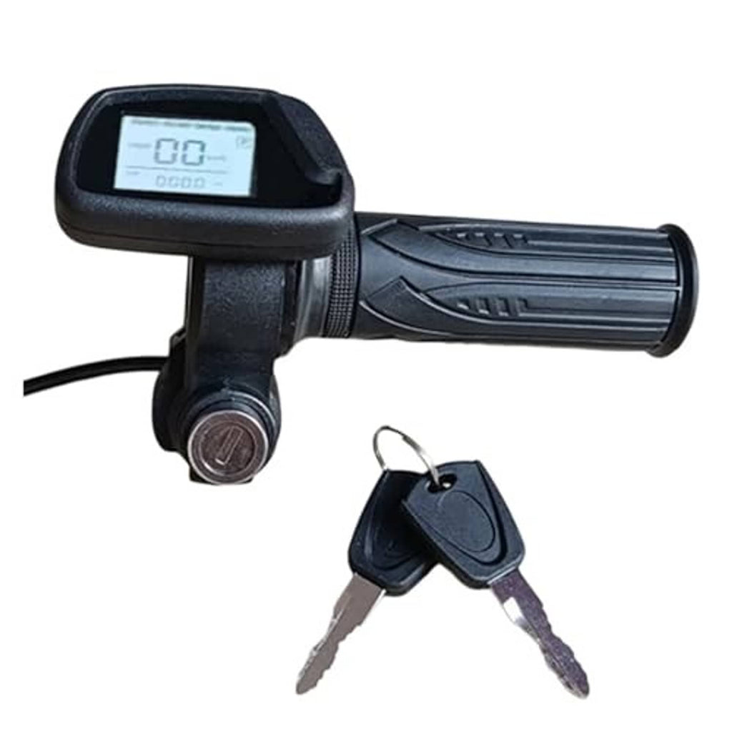 Electric bike throttle with LCD display and power switch button, plus spare keys