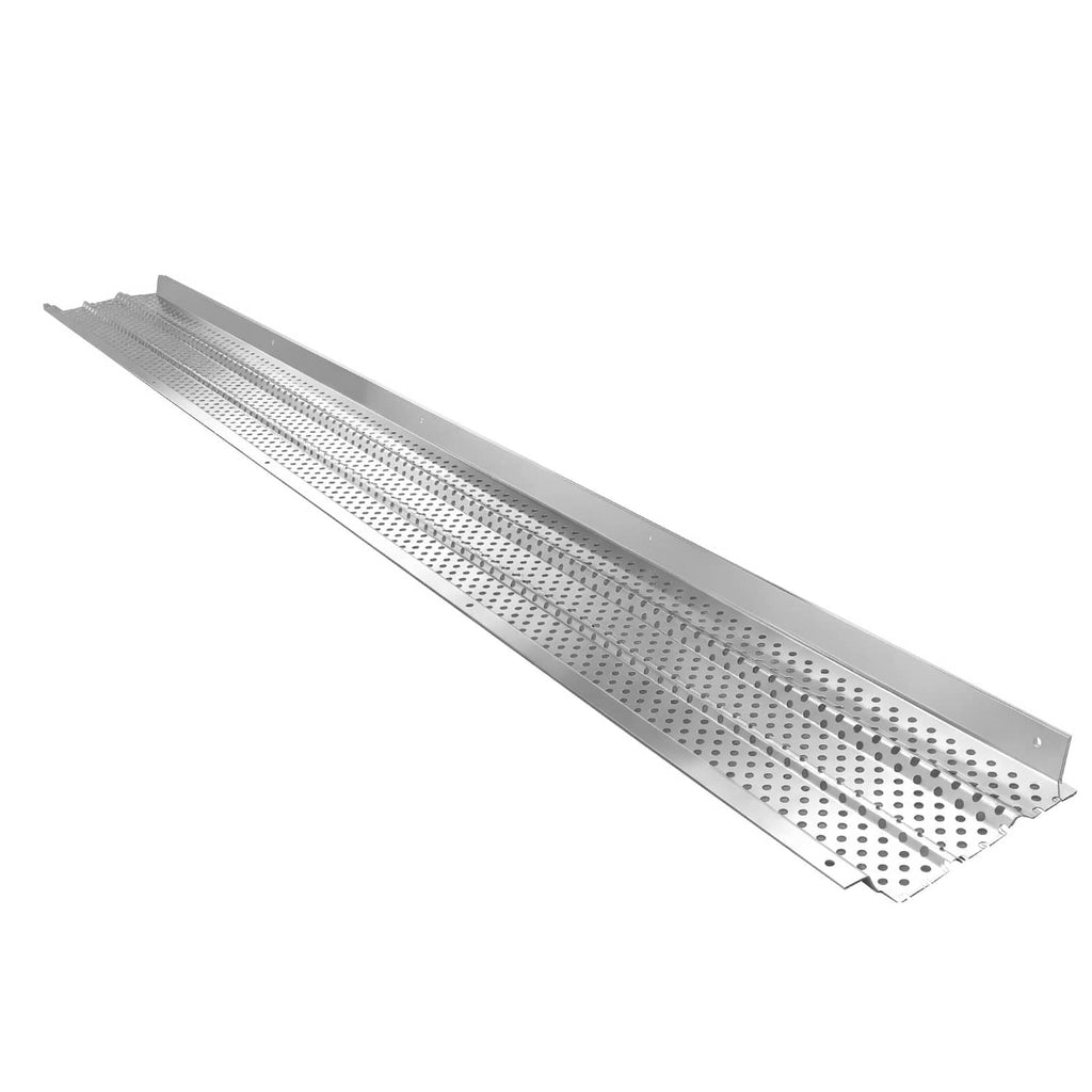 Aluminum gutter cover leaf guard panel with long perforated strip and raised edges