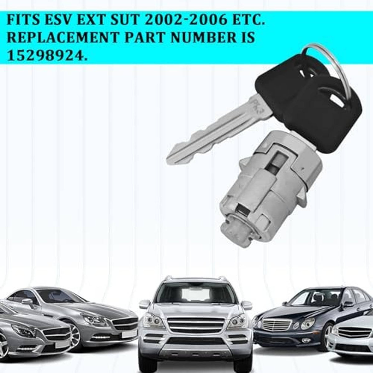 Silver door lock cylinder with two black keys for replacement