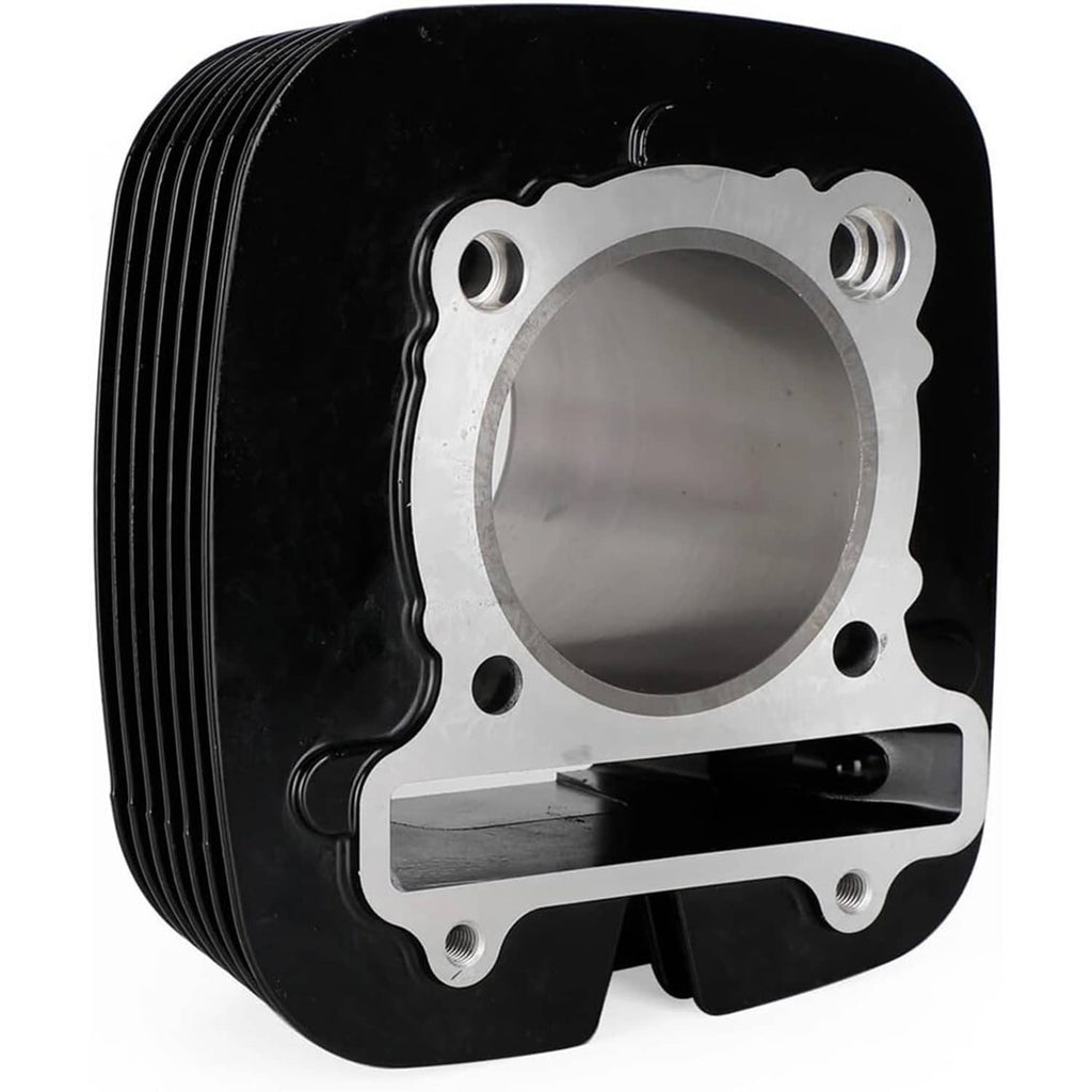 Cylinder barrel with round bore opening and black fin housing, top view