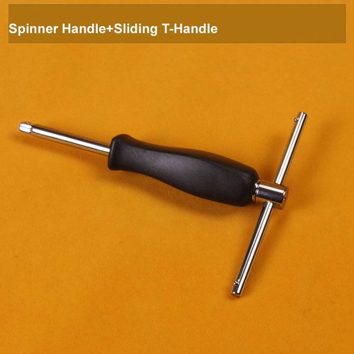 Spinner handle with sliding T-handle socket extension bar, chrome and black grip