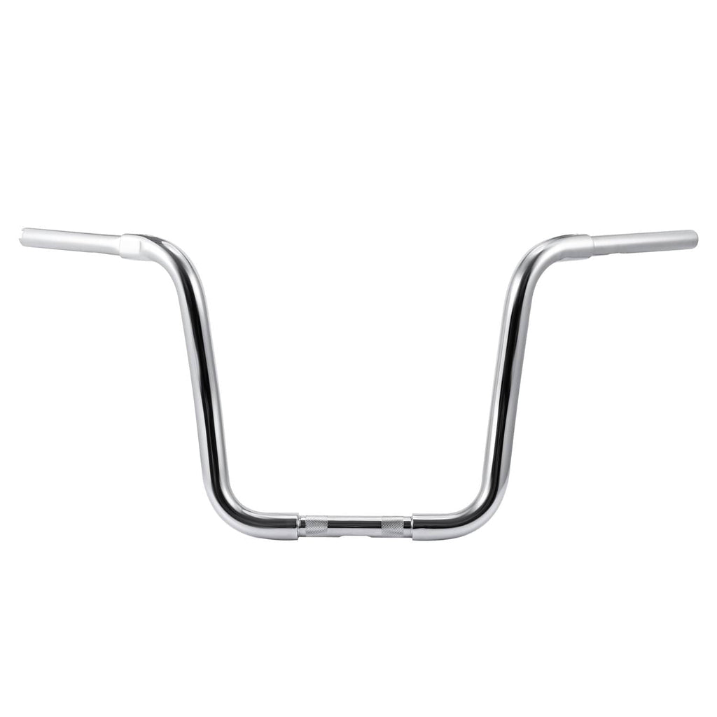Polished chrome motorcycle ape hanger handlebar with short straight ends