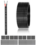 Black and red 2-conductor electrical wire cable, coiled with printed jacket text