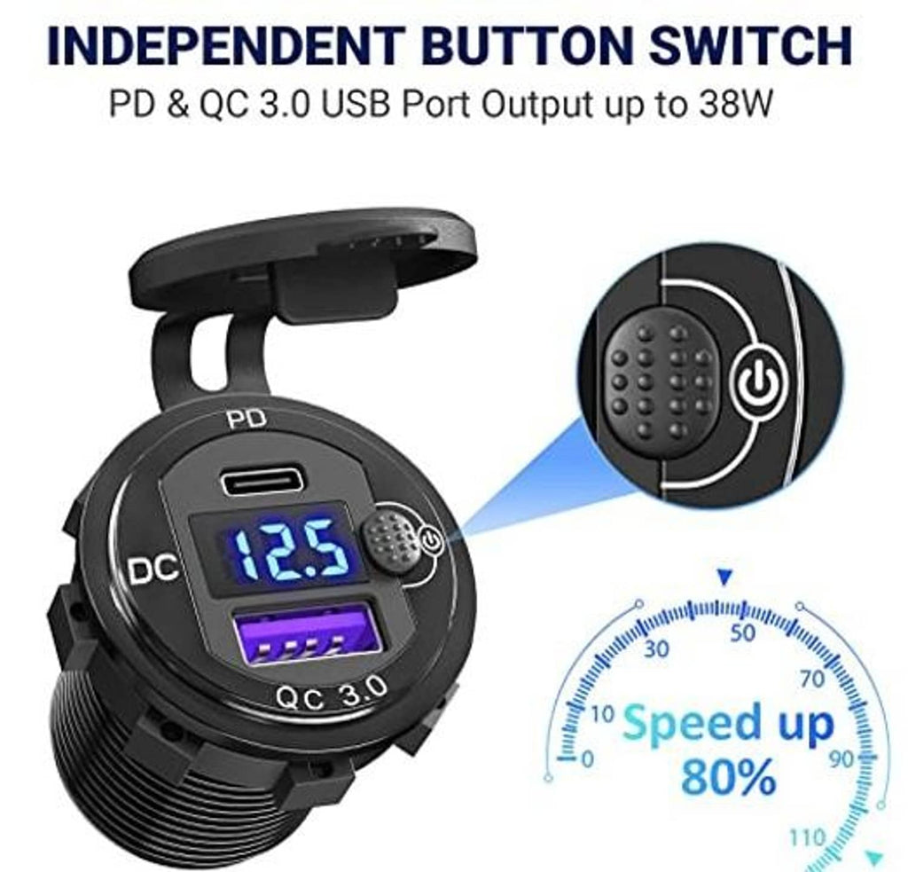 12V cigarette lighter USB outlet with LED meter and on/off button