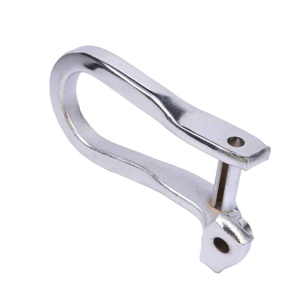 Chrome tow hook with loop and base flange, circular mounting holes
