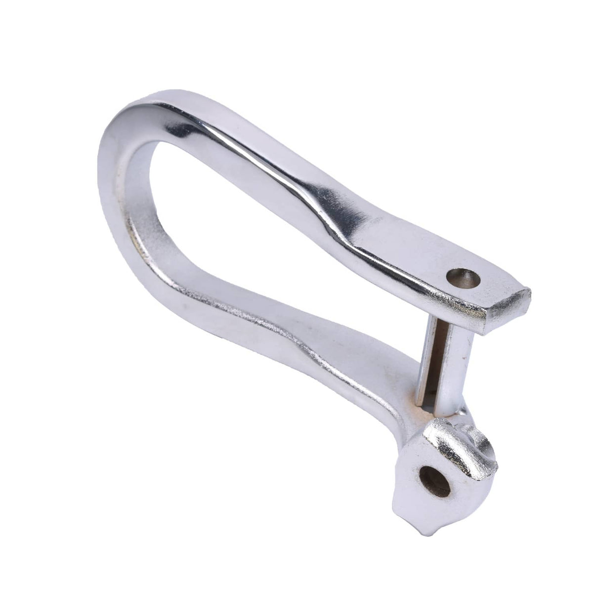 Chrome tow hook with loop and base flange, circular mounting holes