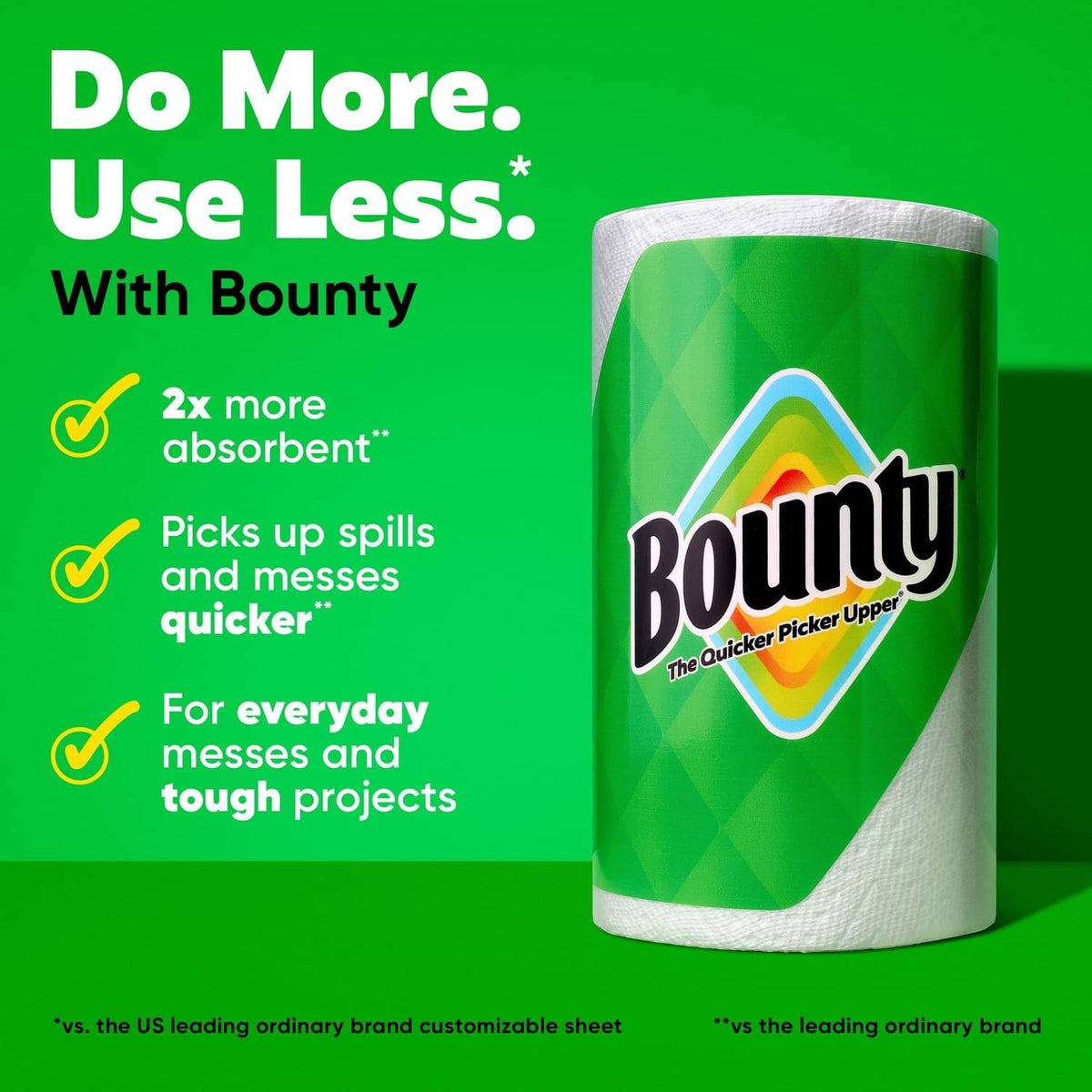 White Bounty paper towel roll on a roll-shaped core, Select-A-Size style