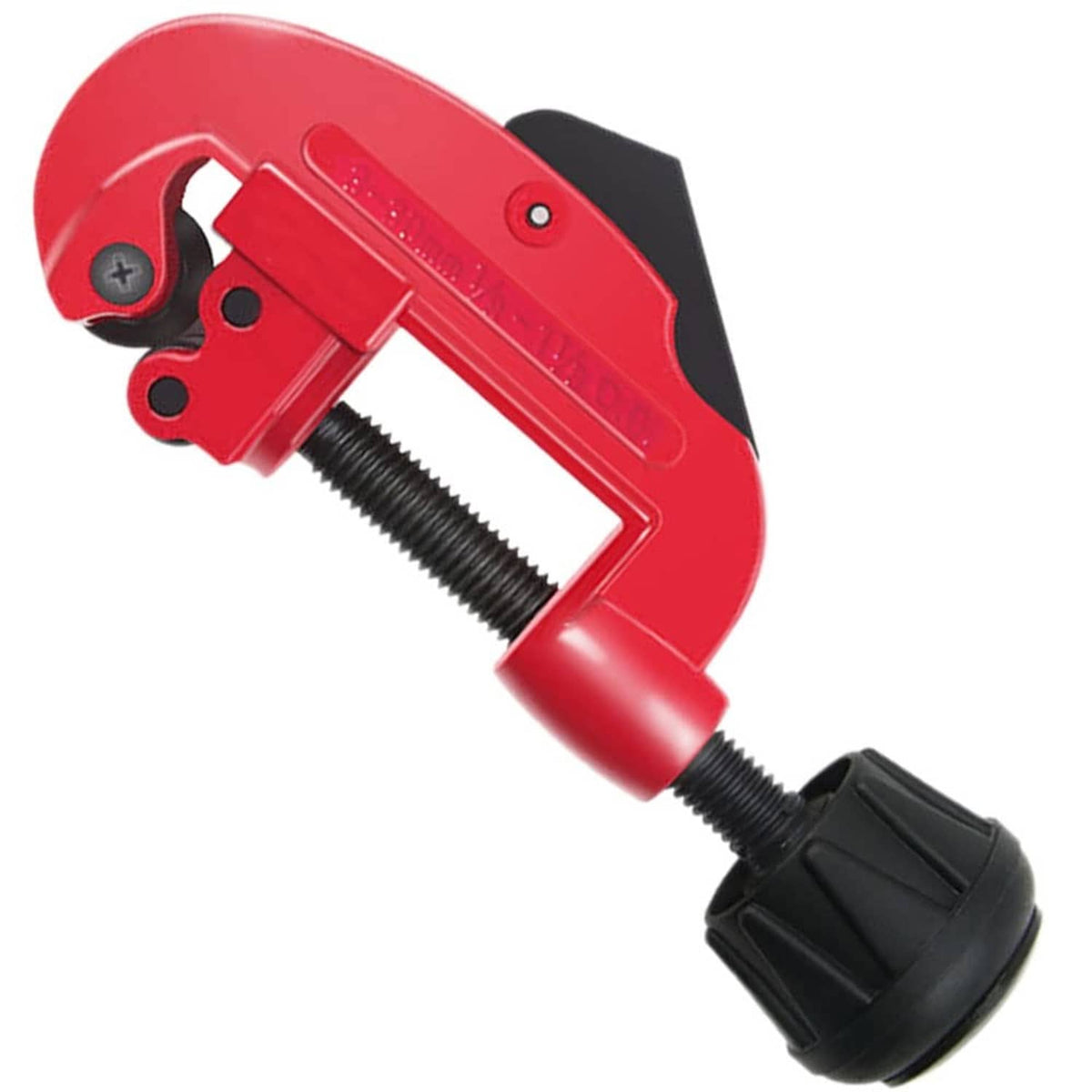 Red golf club shaft cutter tool with black handle and clamping jaws