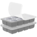 Gray silicone large ice cube mold tray, 8 square cavities with hinged lid