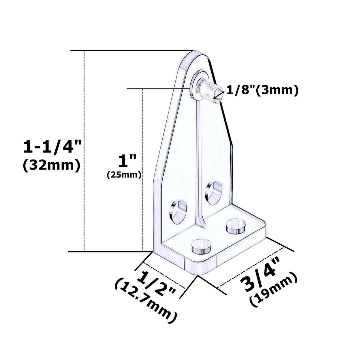 1-inch mini blind bottom rail hold-down bracket with mounting dimensions