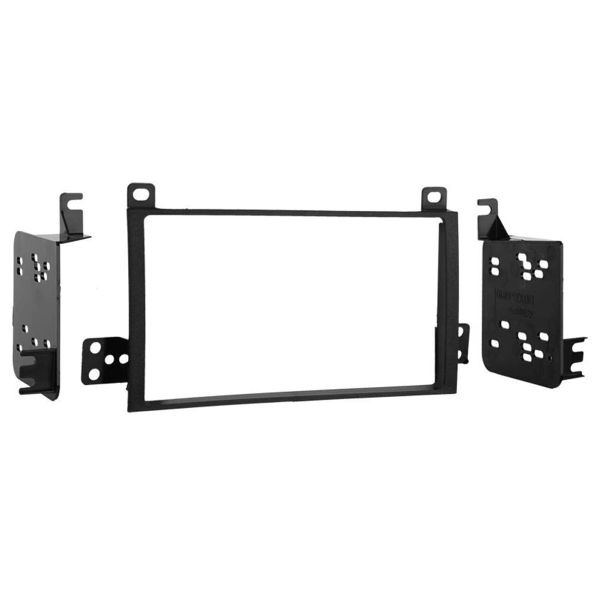 Black double-DIN dash kit with mounting brackets and bezel frame