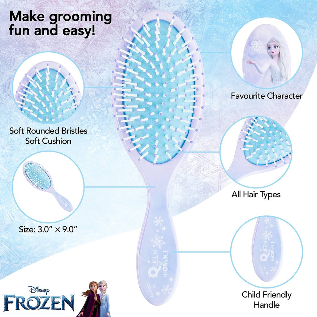 Hairbrush set showing oval brush with soft cushion bristles and child-friendly handle