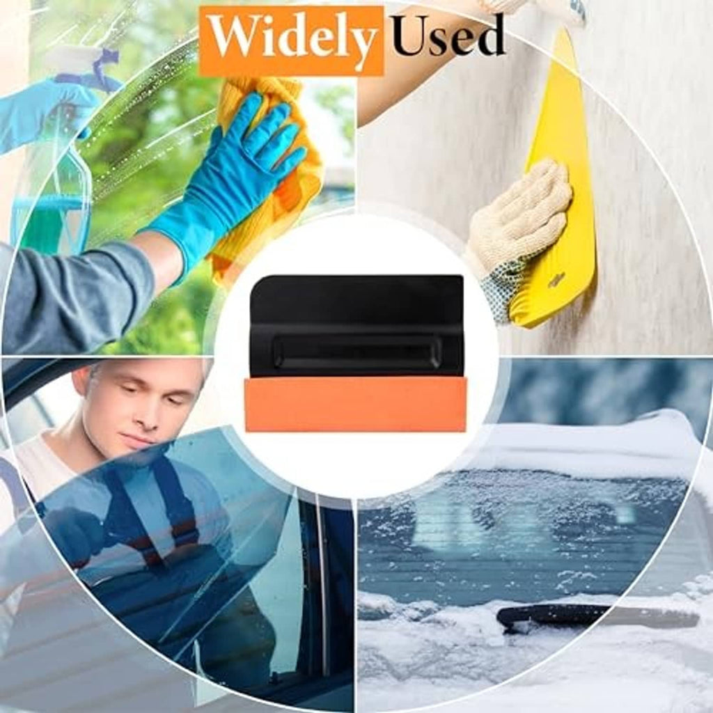 Orange and black magnetic felt squeegee block for removing moisture and film