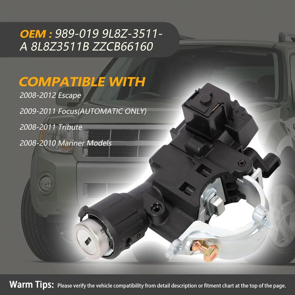 Ignition switch lock cylinder housing with metal lock and 2 keys, shown with wiring lead