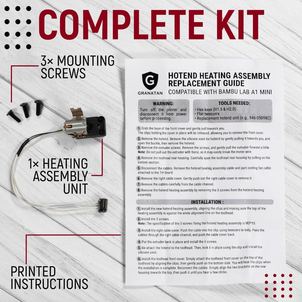 RivetOak Fits for Bambu Lab A1 Series Hotend Heating Assembly Kit, Compatible with A1...