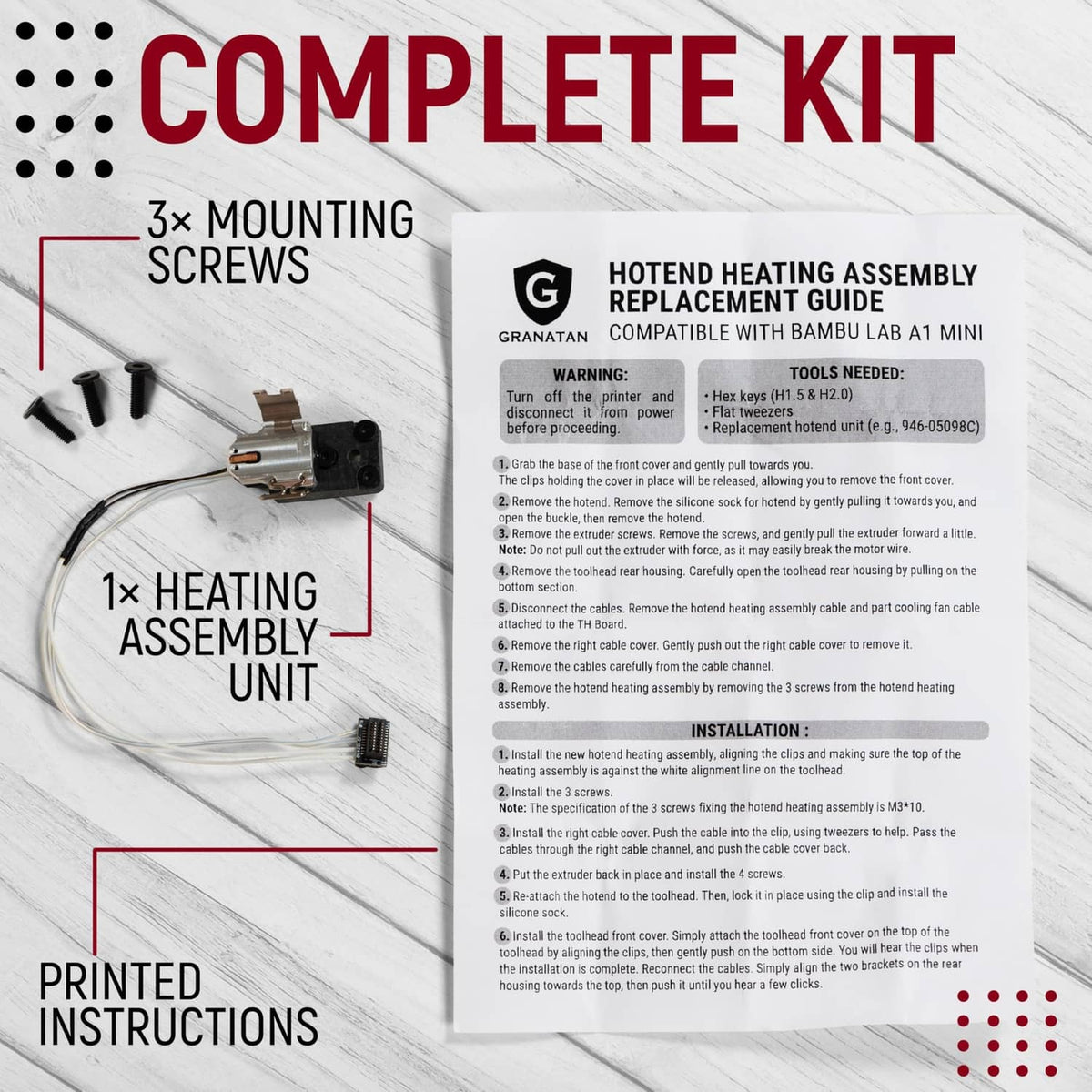 RivetOak Fits for Bambu Lab A1 Series Hotend Heating Assembly Kit, Compatible with A1...