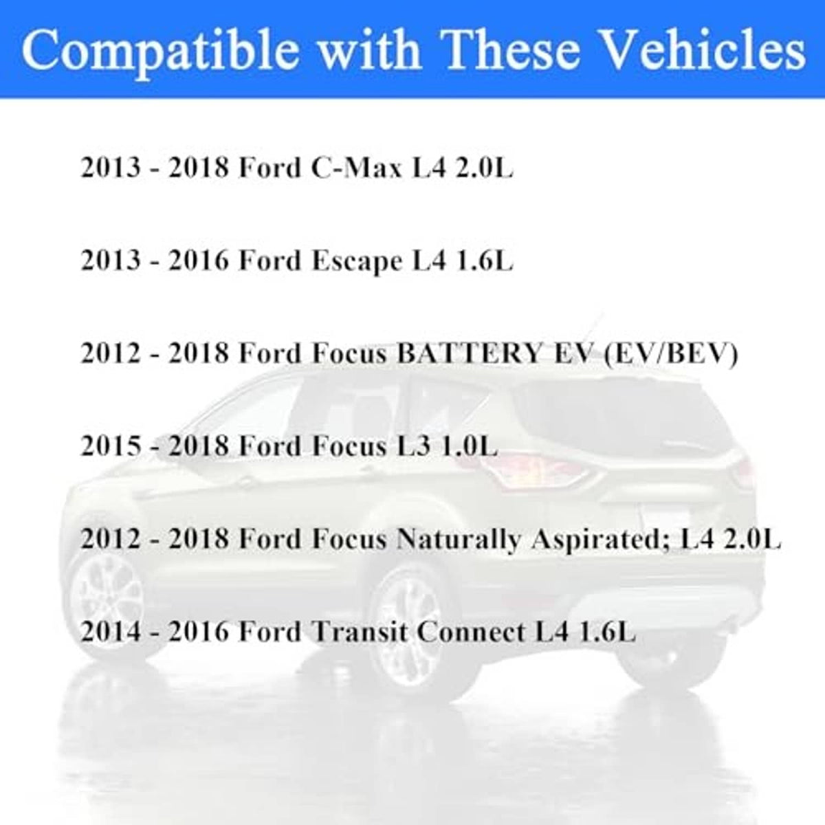 Engine coolant reservoir tank compatible list graphic with reservoir shown behind text