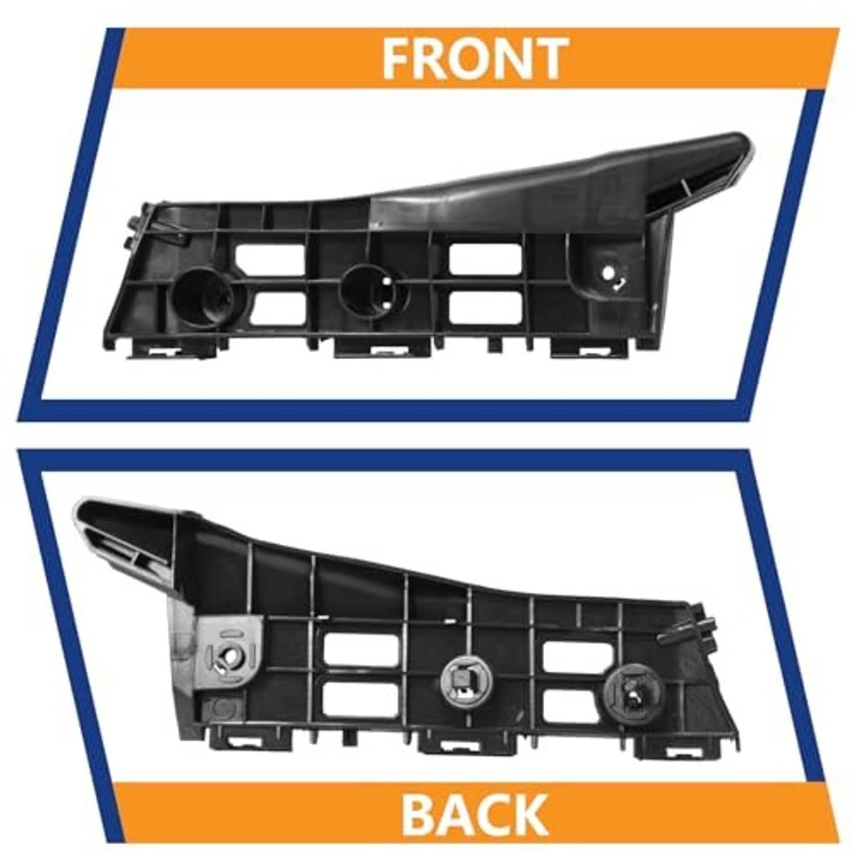 Front and back black molded plastic bumper cover bracket retainers, side pieces