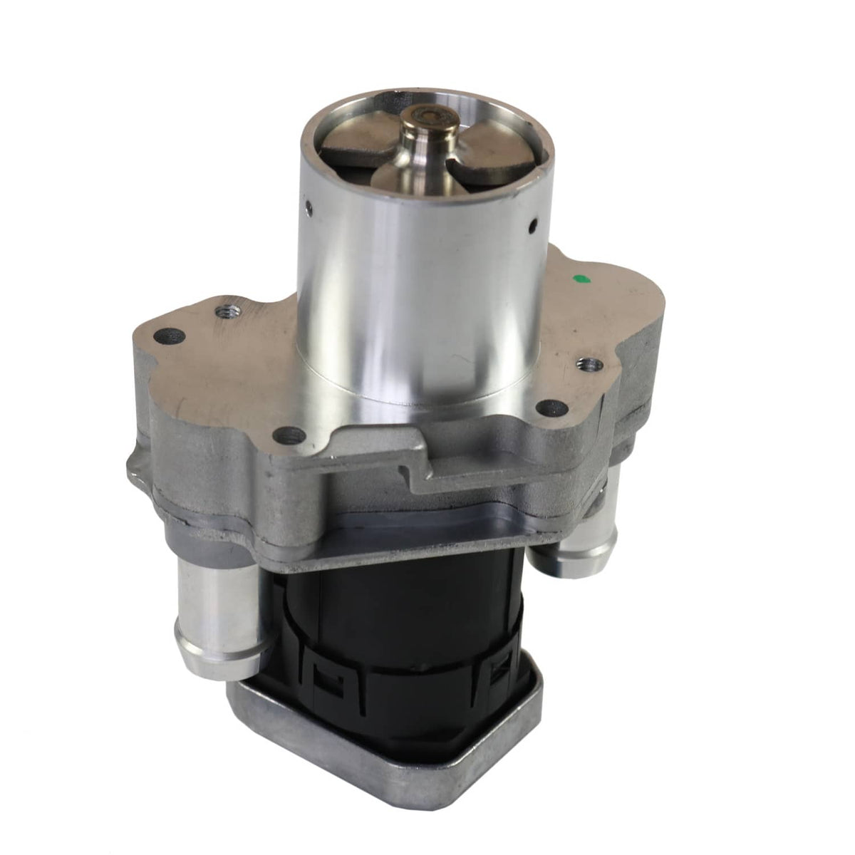 EGR valve with cylindrical silver actuator top and black sensor base