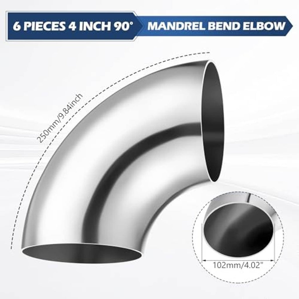 90° stainless steel mandrel bend elbow, 4 inch, with measured bend and end size