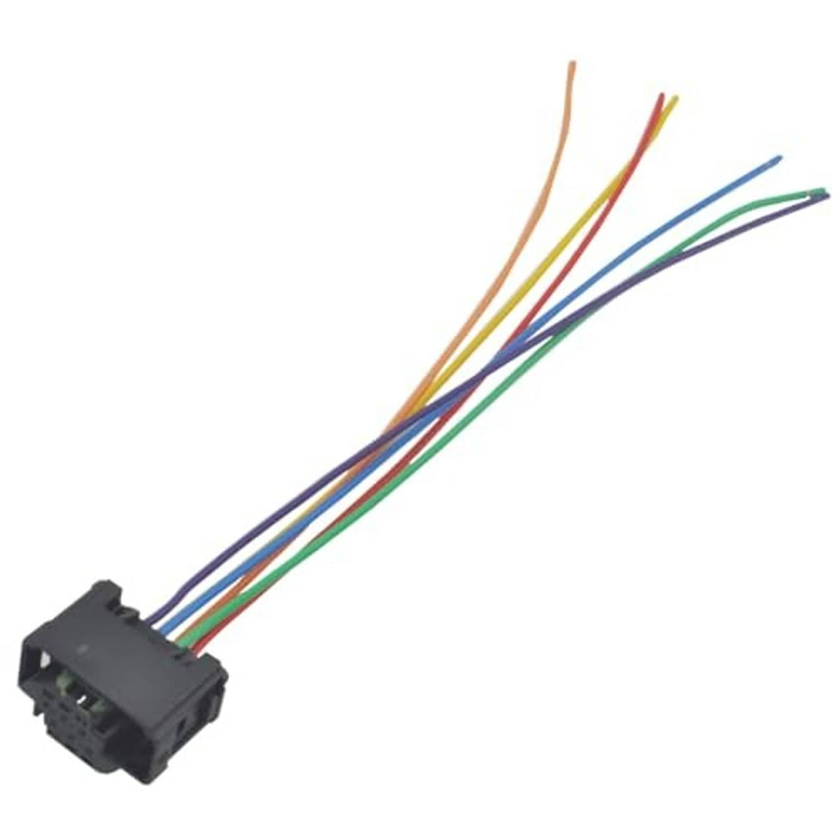 Throttle body connector pigtail harness with multicolor wire leads extending from black plug