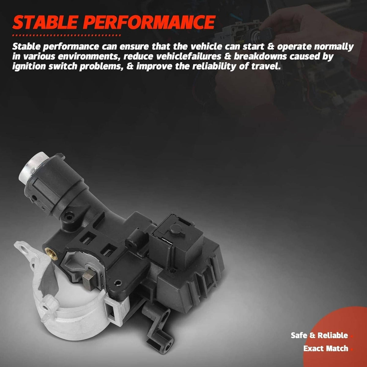 Ignition switch lock cylinder assembly, black housing with silver mounting ring