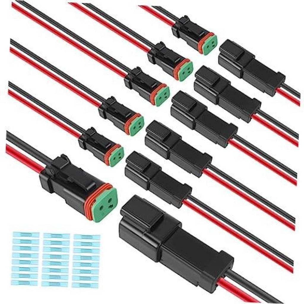 2-pin wiring harness set with black connector housings and red/black wires